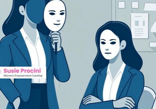 Empowered Blog#6 - 678x350 A minimalist illustration depicting Imposter Syndrome at Work.